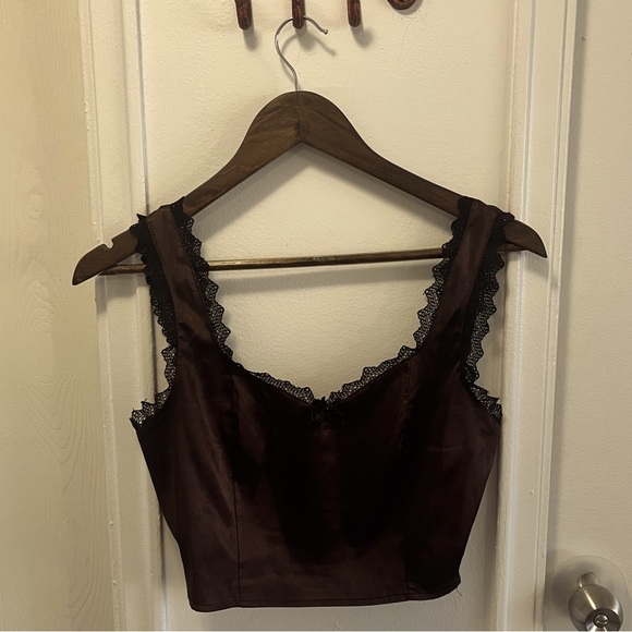 Tunnel vision brown satin lingerie crop top! - Picture 3 of 4
